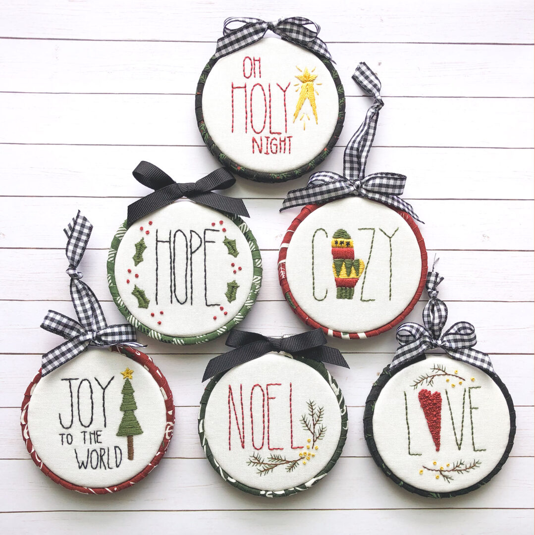 Embroidered word ornaments