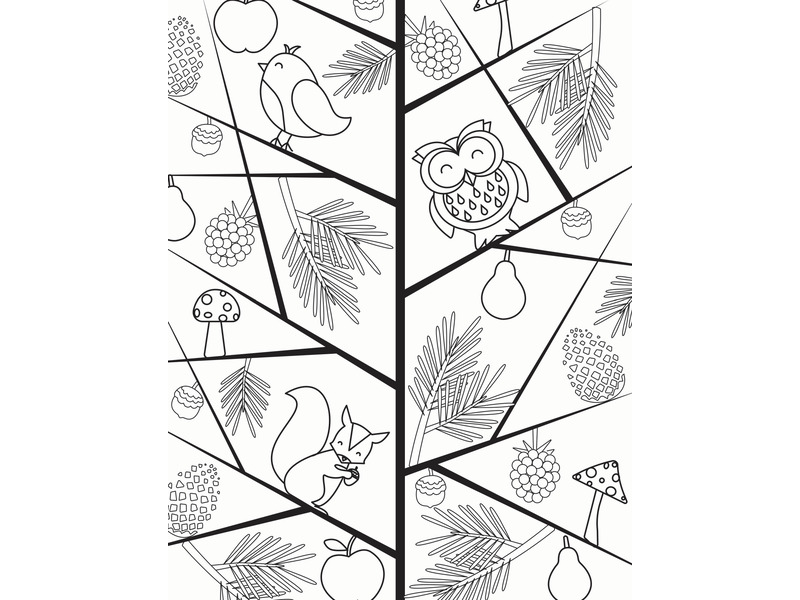 Collage of forest critters, pine cones and pine needles