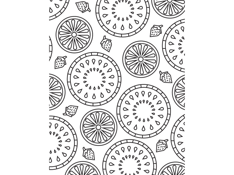 Repeating pattern of halved citrus fruit and strawberries