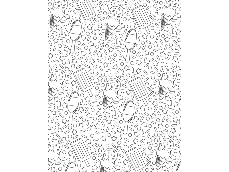 Repeating pattern of double scoop ice cream and fudge bars on background of 