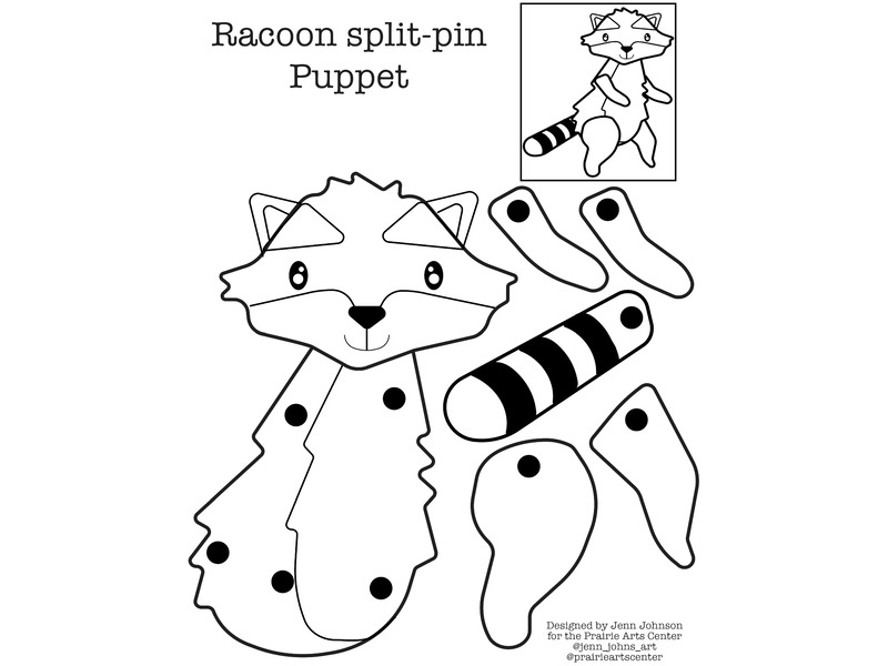 Raccoon split-pin puppet body and legs