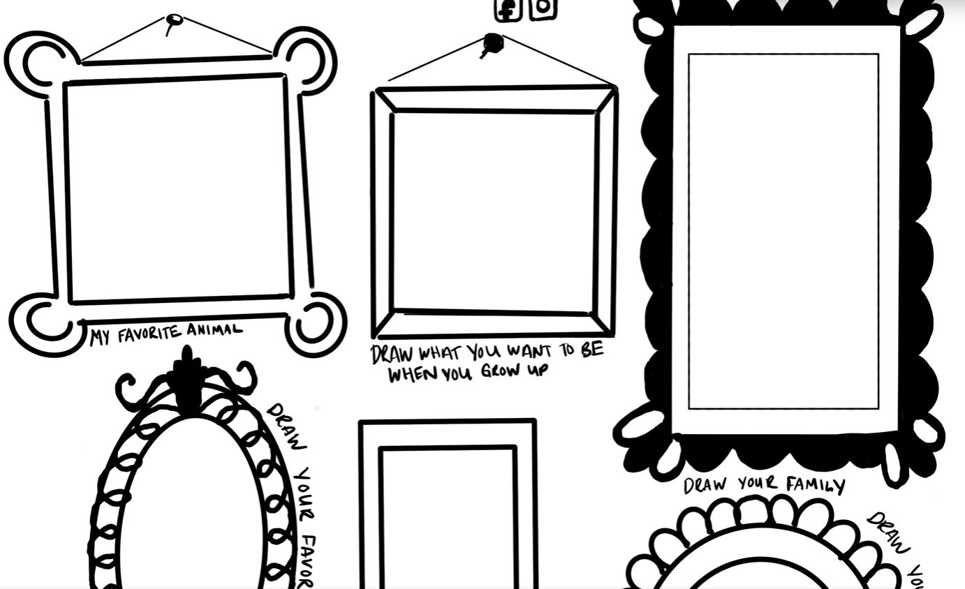 Frames with prompts on what to draw