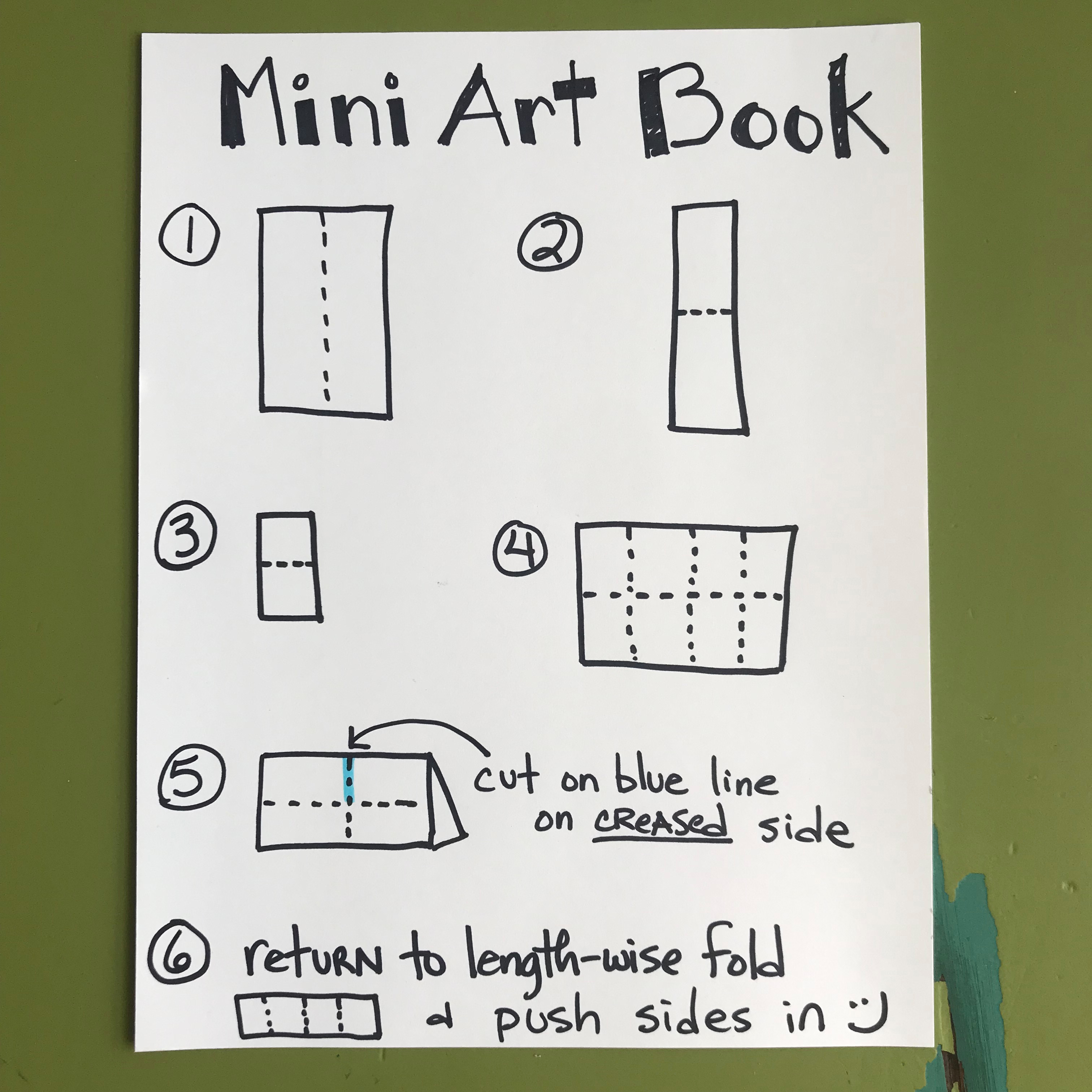 pictogram instructions on how to make a mini art book